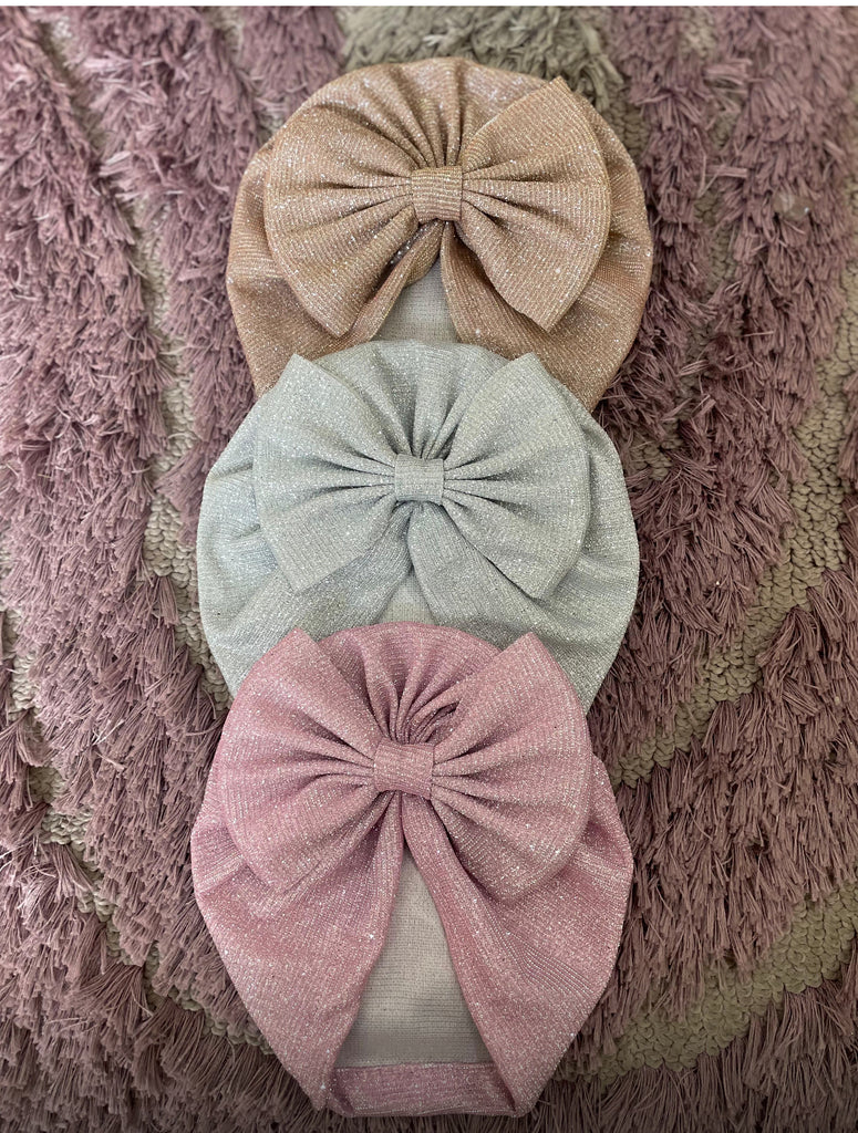 Glittery Shimmery Big Bow Cap (Pack of 3)