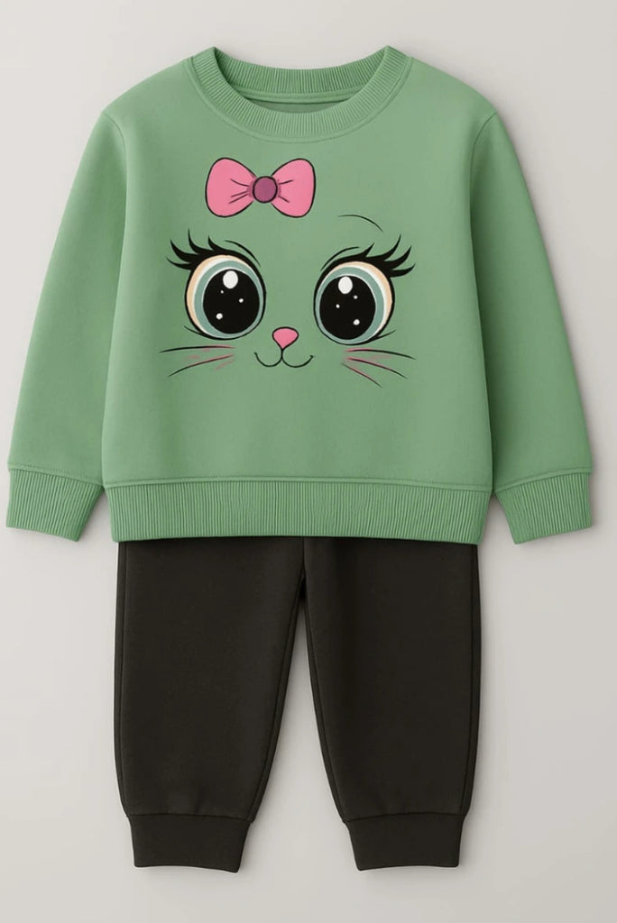 Cat Bow Face Sweatshirt & Trouser Set (2pcs)