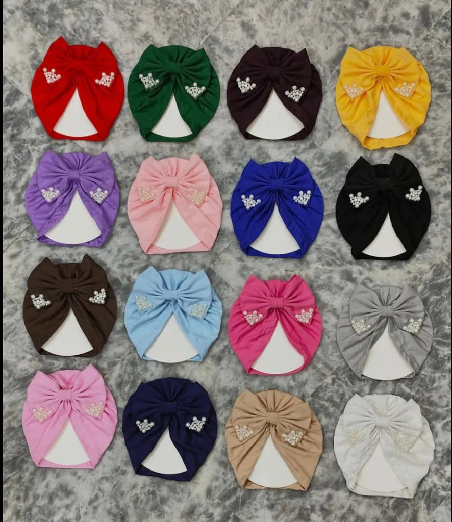 Three Pearl Bow Cap (Pack of 3)