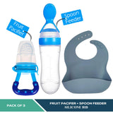 Baby Silicone Spoon Feeder Pacifier and Silicone Bib (Pack of 3)