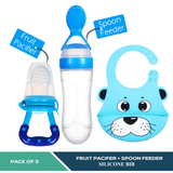 Baby Silicone Spoon Feeder Pacifier and Silicone Bib (Pack of 3)