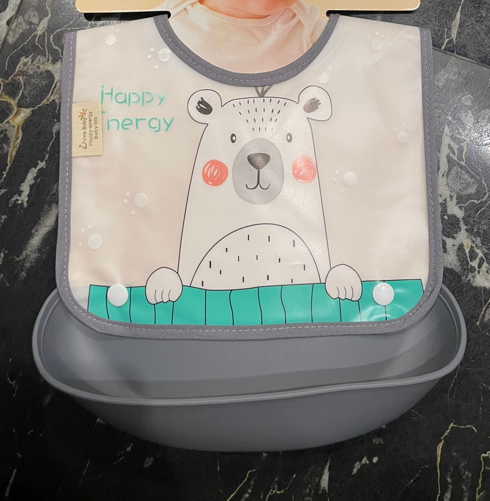 Baby Bib With Soft Plastic Tray Detachable