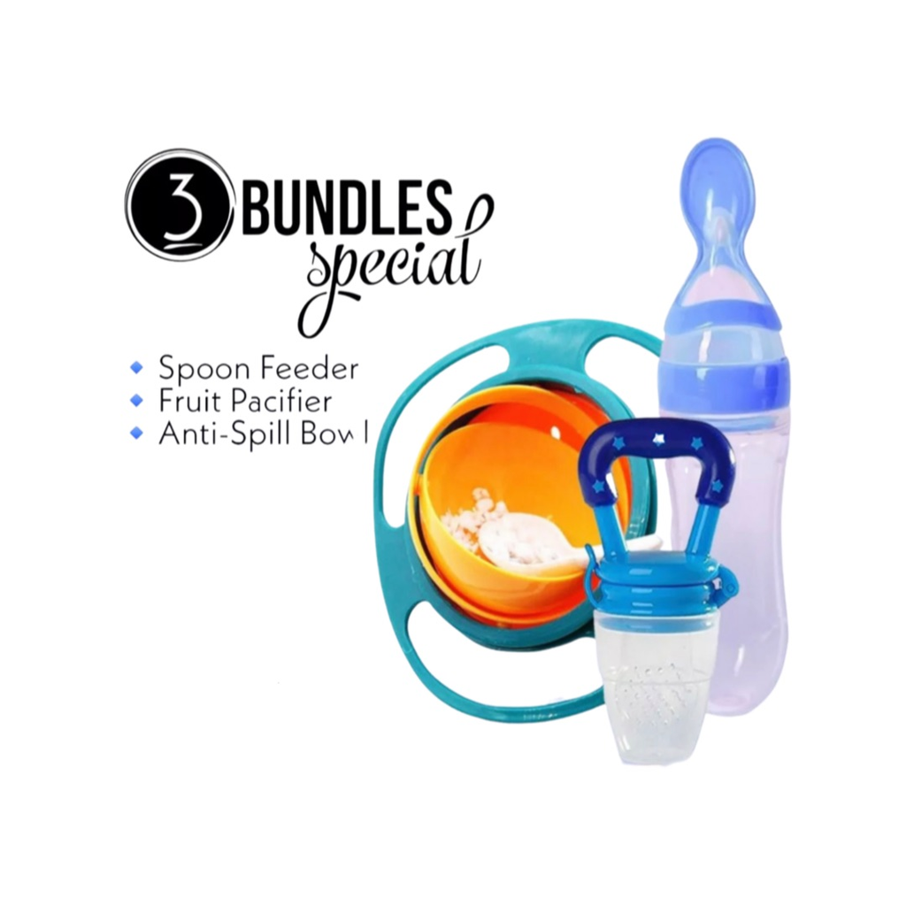 Baby Silicone Spoon Feeder Pacifier and Gyro Bowl (Pack of 3)