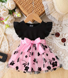 Pre-Order Floral Mesh Dress With Ruffled Sleeves