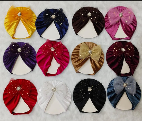 Velvet Pearl Brooch Bow Cap (Pack of 3)