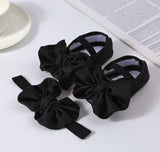 Soft Sole Silky Bowknot Shoes With Headband