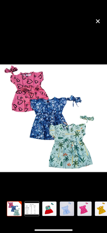 Cotton Frock With HeadBands (Pack of 3)