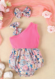 Pre-Order One-Shoulder Floral Bow Romper With Matching Headband