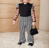 Pre-Order Polka Dot Long Sleeves Top & Houndstooth Pants
