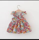 Pre-Order Flying Sleeves Flower Frock With Straw Bag