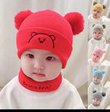 Double Pompom Bear Cap With Neckroll (Set of 2)