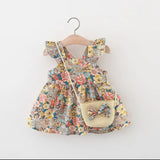 Pre-Order Flying Sleeves Flower Frock With Straw Bag