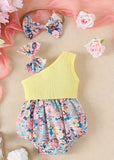 Pre-Order One-Shoulder Floral Bow Romper With Matching Headband
