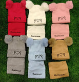 Bear Ear Soft Fur Ball Cap & Neckroll Set (Pack of 2)