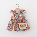 Pre-Order Flying Sleeves Flower Frock With Straw Bag