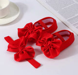 Soft Sole Silky Bowknot Shoes With Headband