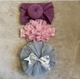 Lace Flower Turban Headband Set (3pcs)