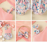 Pre-Order One-Shoulder Floral Bow Romper With Matching Headband