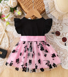 Pre-Order Floral Mesh Dress With Ruffled Sleeves