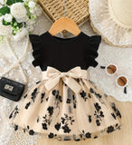 Pre-Order Floral Mesh Dress With Ruffled Sleeves