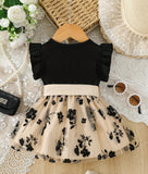 Pre-Order Floral Mesh Dress With Ruffled Sleeves