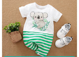 White & Green Lining Short Legs Romper