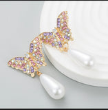 Diamond Pearl Butterfly Earring