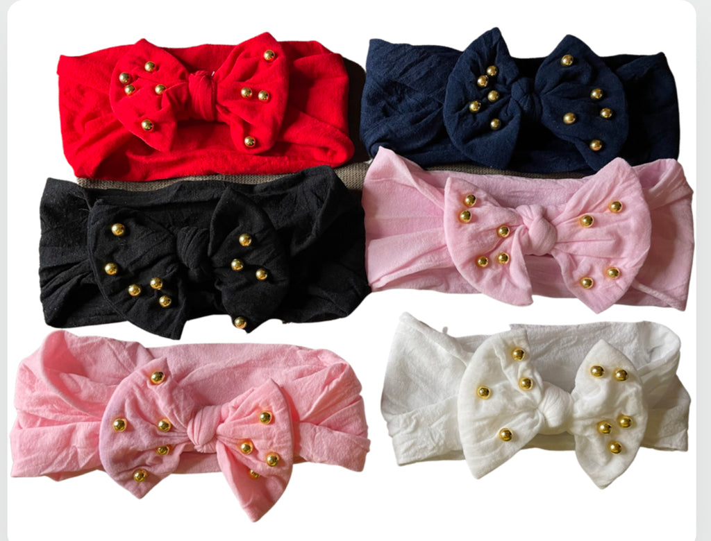 Gold Pearl Bow Headband (Pack of 6)