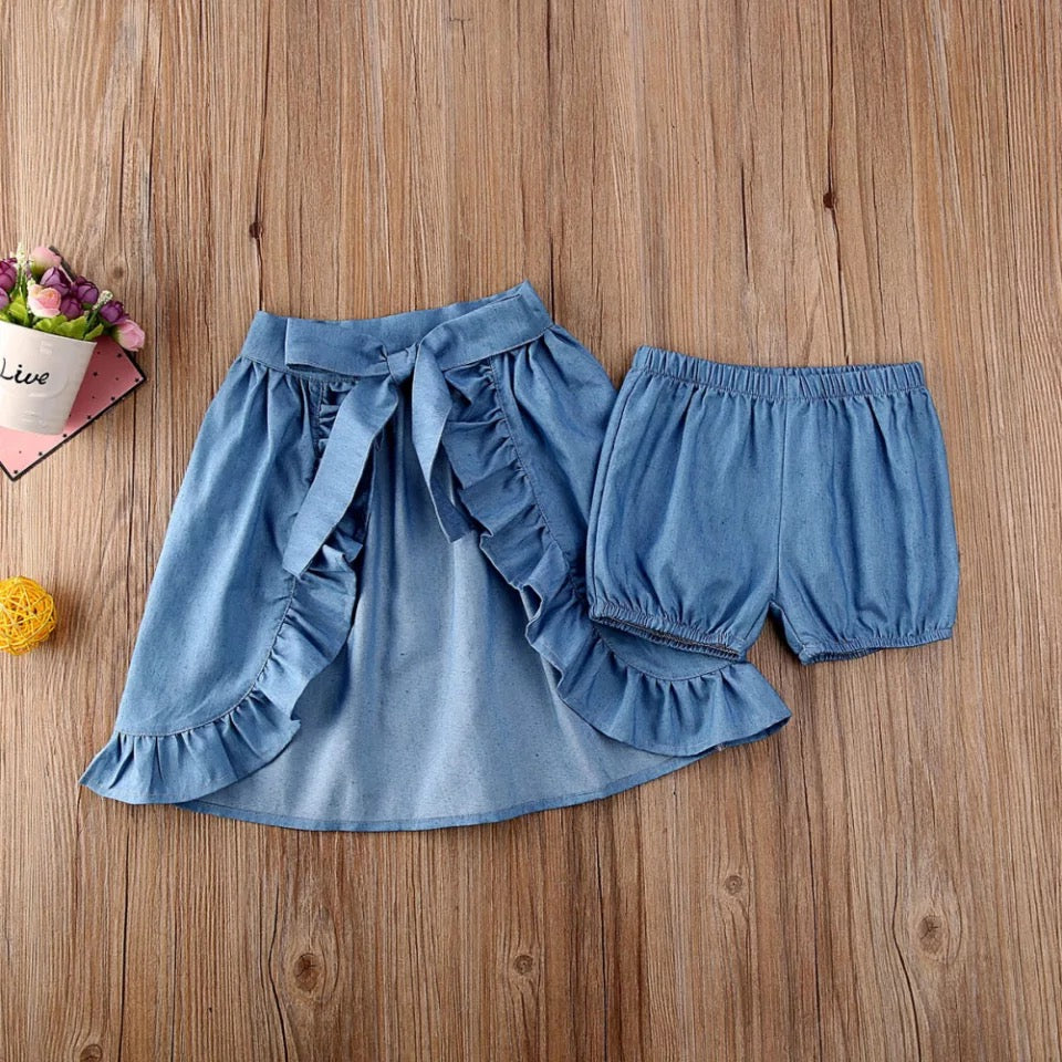 Polka Dot Sling Top+Dovetail Skirt+Shorts