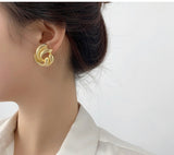 Gold Flower Check Earrings