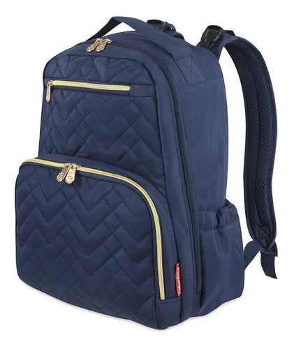 Baby Essentials Fisher-Price Signature Morgan Quilted Backpack Diaper Bag with Changing Pad, Stroller Clips, Laptop Compartment - (Blue)