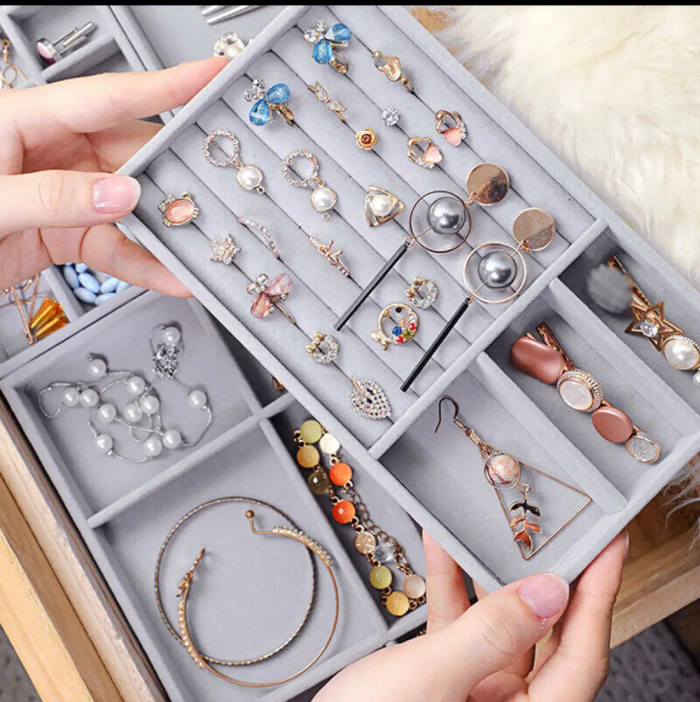 Soft Velvet Jewelry Box Drawer Storage Display Tray Drawer Case Jewelry Holder