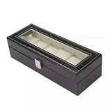 PU Leather Premium Textured Watch Storage Box - 6 Slot - BLACK [SALE]