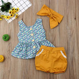 Floral Top With Shorts & Headband (3pcs)