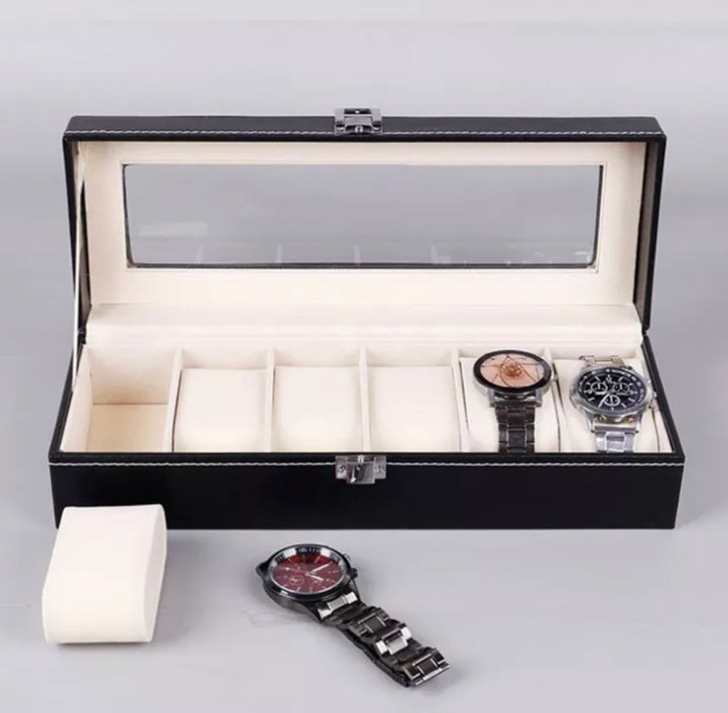 PU Leather Watch Storage Box (6 Slots)