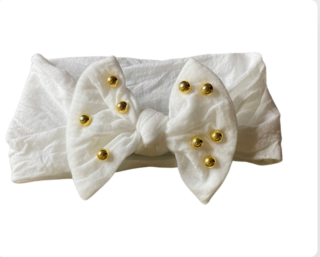 Gold Pearl Bow Headband (Pack of 3)